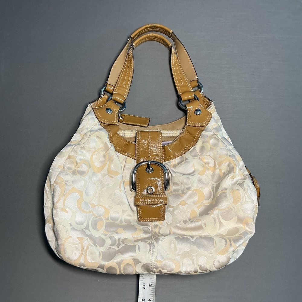Coach Cream and Tan Shoulder Bag
